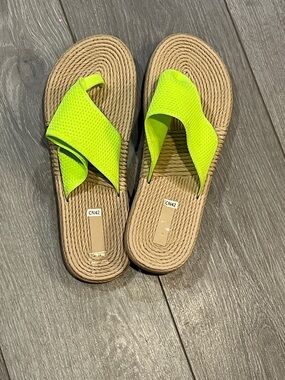 Neon Lime Cross-Strap Rope Sole Sandals